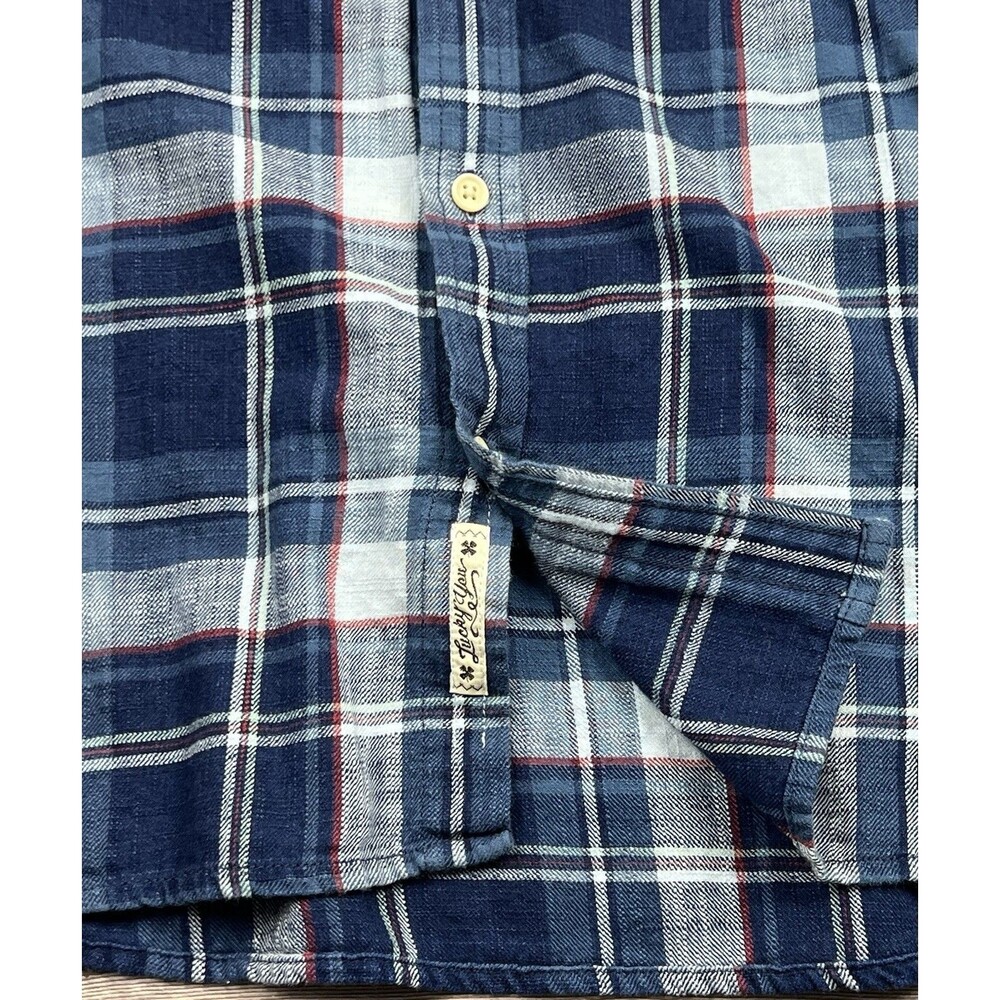 Lucky Brand Mens L Flannel Shirt Blue Plaid Button-Up Western Rustic Cabincore - Picture 7 of 15
